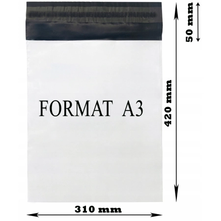 Foliopaki kurierskie białe foliopak do pakowania A3 310x420 mm - 50 szt.