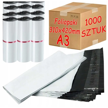 Foliopaki kurierskie białe foliopak do pakowania A3 310x420 mm - 1000 szt.