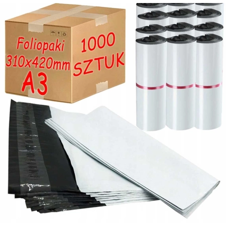 Foliopaki kurierskie białe foliopak do pakowania A3 310x420 mm - 1000 szt.