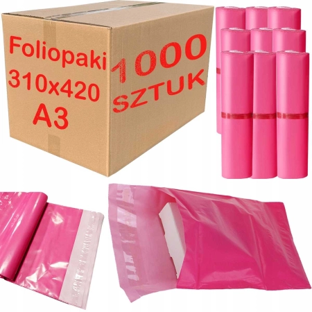 Foliopaki kurierskie różowe foliopak do pakowania A3 310x420mm - 1000 szt.