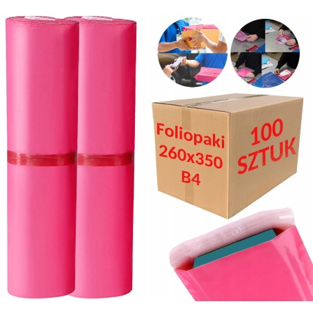 Foliopaki kurierskie różowe foliopak do pakowania B4 260x350mm - 100 szt.