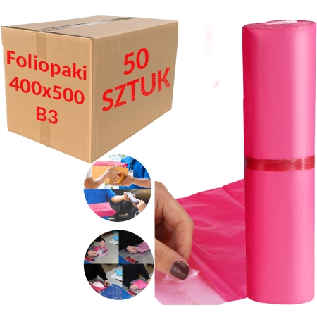 Foliopaki kurierskie różowe foliopak do pakowania B3 400x500mm - 50 szt.