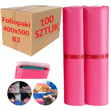 Foliopaki kurierskie różowe foliopak do pakowania B3 400x500mm - 100 szt.