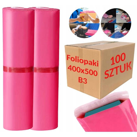 Foliopaki kurierskie różowe foliopak do pakowania B3 400x500mm - 100 szt.