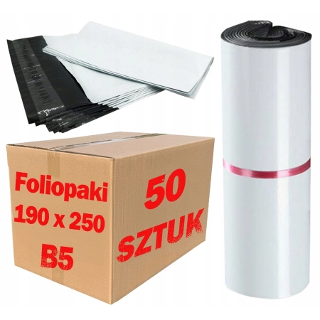 Foliopaki kurierskie białe foliopak do pakowania B5 190x250mm - 50 szt.