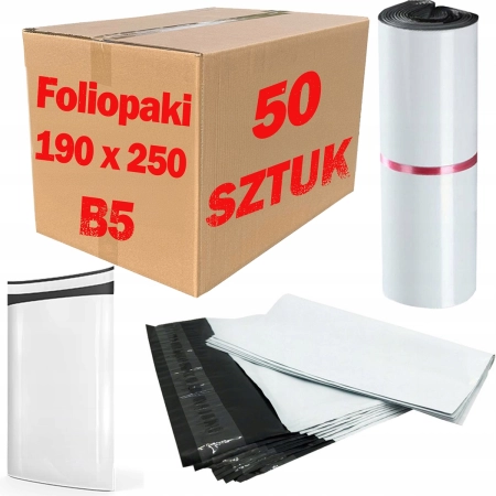 Foliopaki kurierskie białe foliopak do pakowania B5 190x250mm - 50 szt.