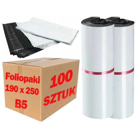 Foliopaki kurierskie białe foliopak do pakowania B5 190x250mm - 100 szt.