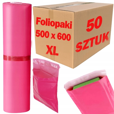 Foliopaki kurierskie różowe foliopak do pakowania XL 500x600mm - 50 szt.