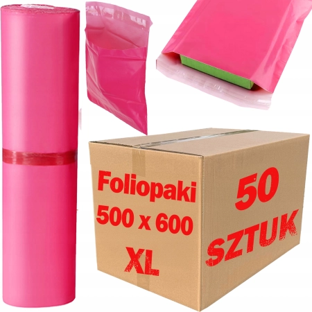 Foliopaki kurierskie różowe foliopak do pakowania XL 500x600mm - 50 szt.