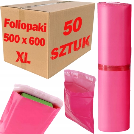 Foliopaki kurierskie różowe foliopak do pakowania XL 500x600mm - 50 szt.
