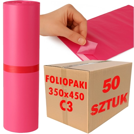 Foliopaki kurierskie różowe foliopak do pakowania C3 350x450mm - 50 szt.