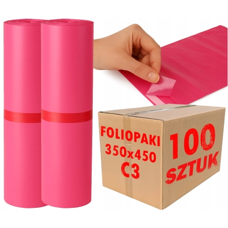 Foliopaki kurierskie różowe foliopak do pakowania C3 350x450mm - 100 szt.