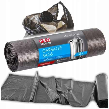 Mocne solidne worki na śmieci z folii HDPE PRO 45x54 Czarne HD 35L 30 szt.