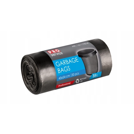 Mocne solidne worki na śmieci z folii HDPE PRO 45x54 Czarne HD 35L 50 szt.