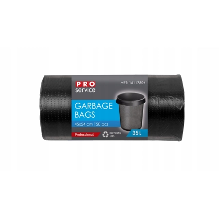 Mocne solidne worki na śmieci z folii HDPE PRO 45x54 Czarne HD 35L 50 szt.