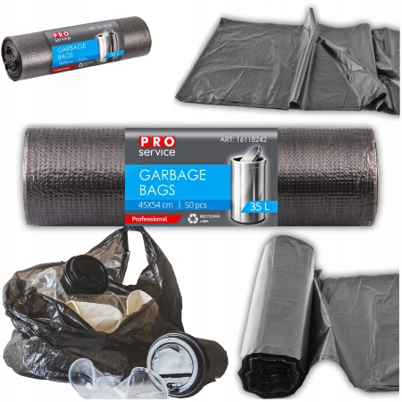 Mocne solidne worki na śmieci z folii HDPE PRO 45x54 Czarne HD 35L 50 szt.