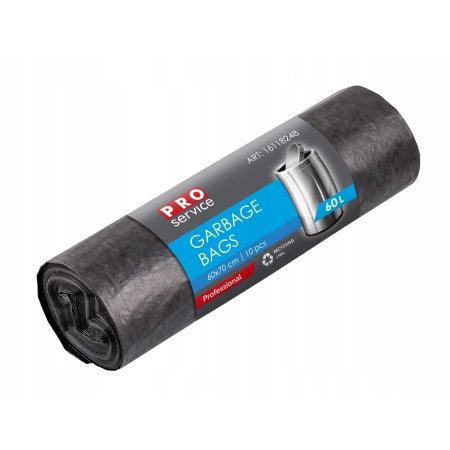 Mocne solidne worki na śmieci z folii HDPE PRO 60x70 Czarne LD 60L 10 szt.