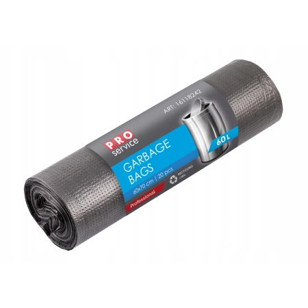 Mocne solidne worki na śmieci z folii HDPE PRO 60x70 Czarne HD 60L 20 szt.